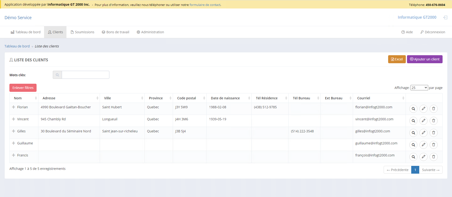 Liste des clients